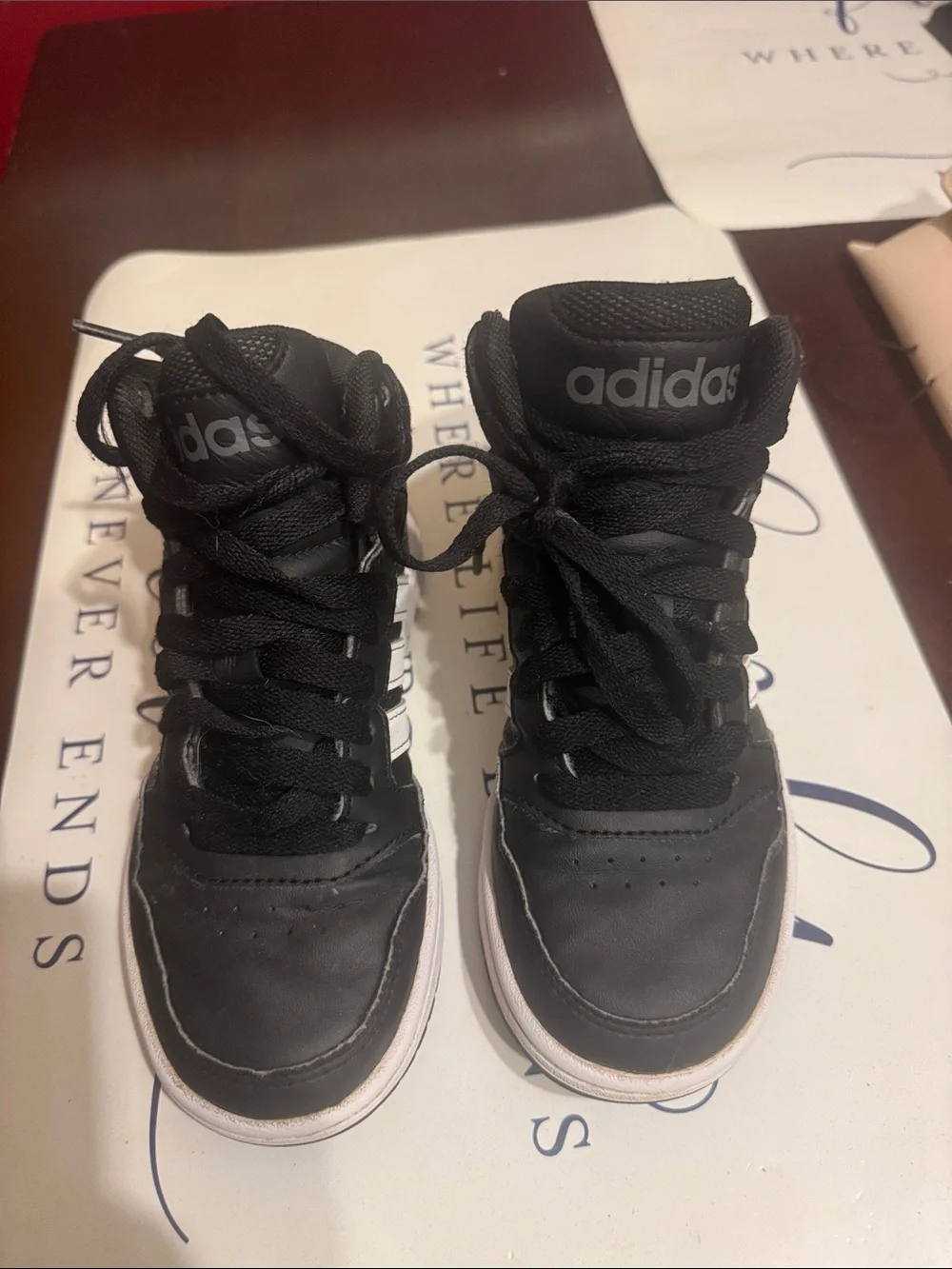 adidas 3.0 Hoops Kids Black & White Mid-Top Sneakers